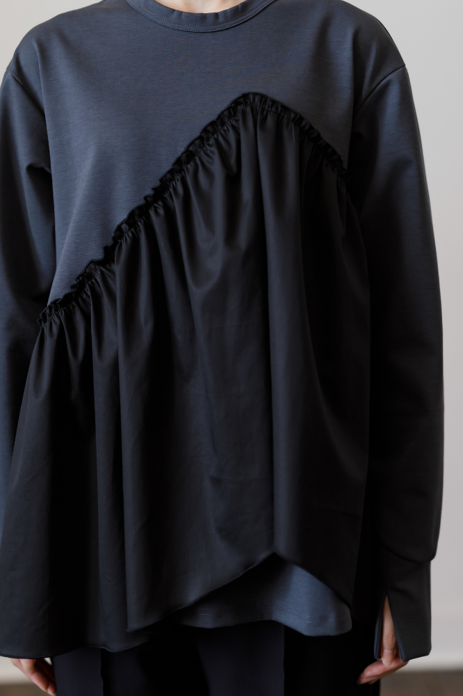 Satin Frill pullover(Gray)