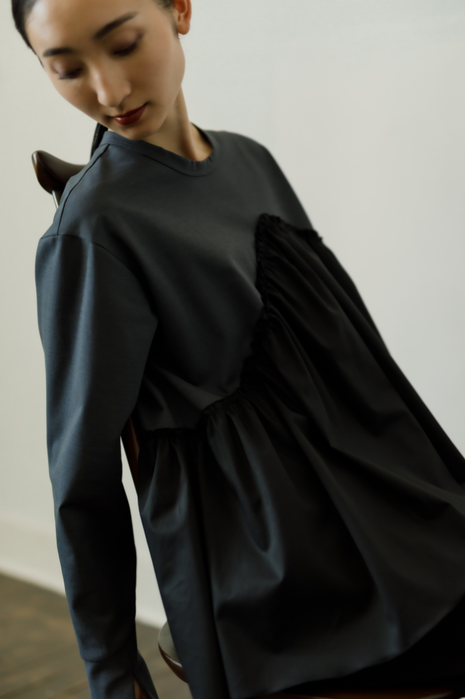 Satin Frill pullover(Gray)