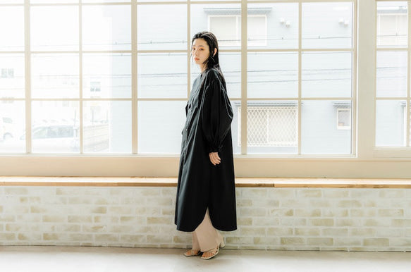 Ruffle sleeve shirt dress(Black)