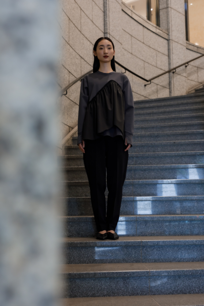 Satin Frill pullover(Gray)