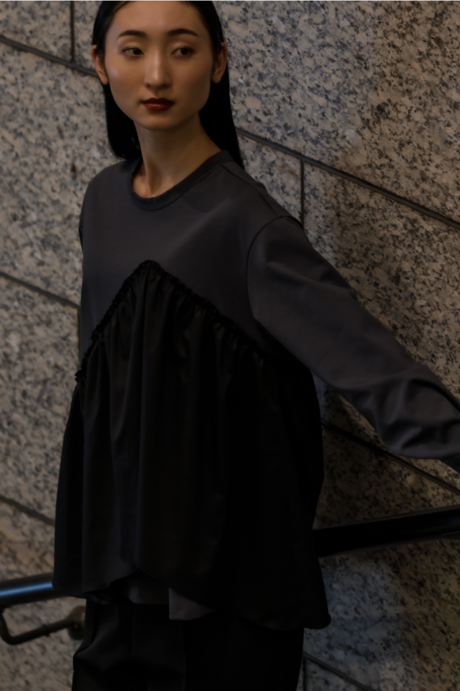 Satin Frill pullover(Gray)