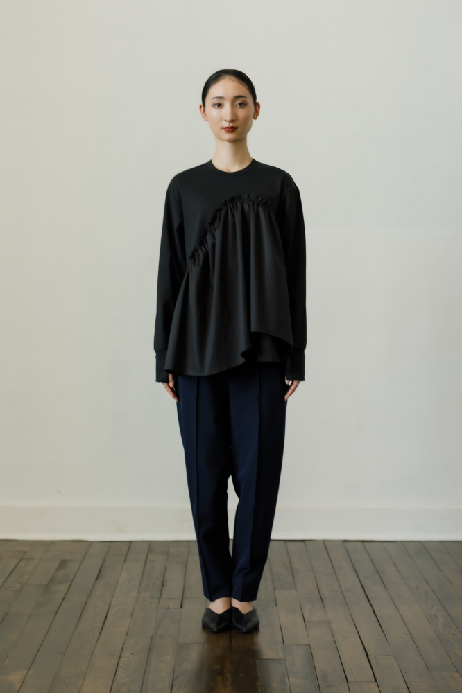 Satin Frill pullover(Black)