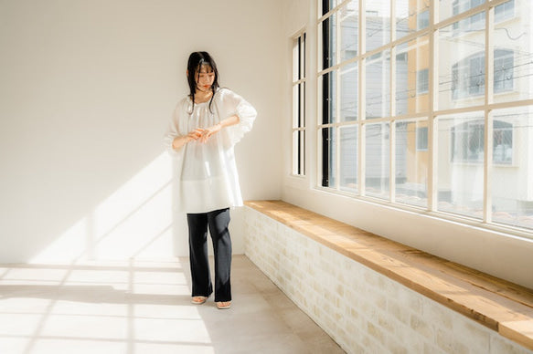 Shirring sleeves Tunic(White)