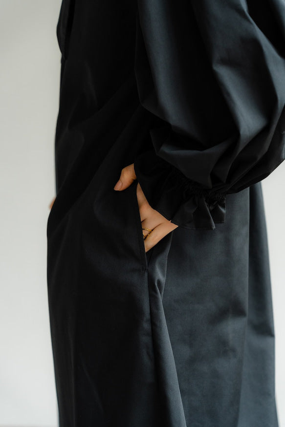Ruffle sleeve shirt dress(Black)