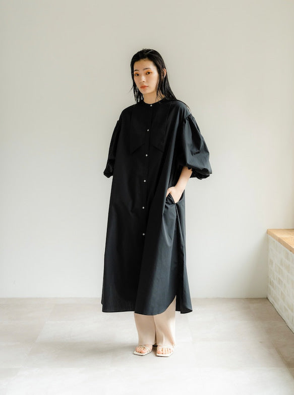 Ruffle sleeve shirt dress（Black）