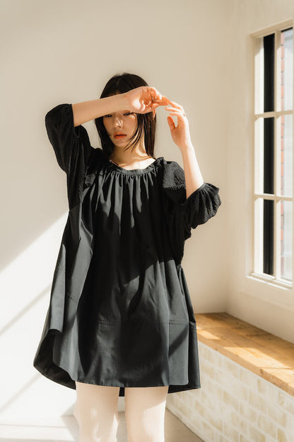 Shirring sleeves Tunic（Black）