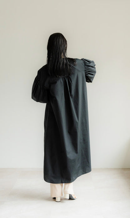 Ruffle sleeve shirt dress（Black）