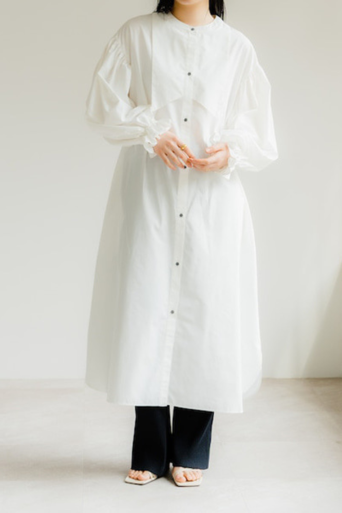 Ruffle sleeve shirt dress（White）