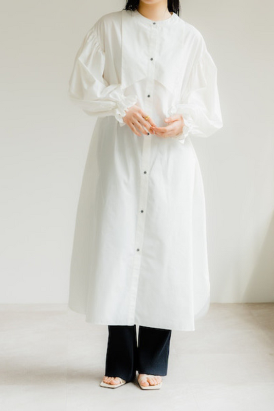 Ruffle sleeve shirt dress（White）