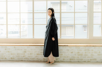 Ruffle sleeve shirt dress（Black）