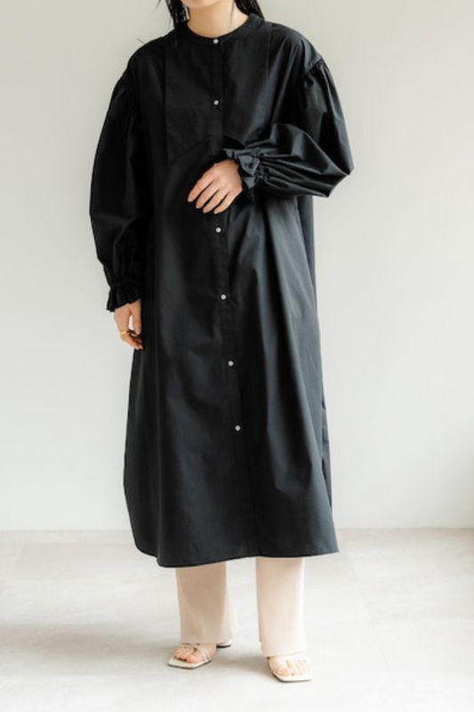Ruffle sleeve shirt dress（Black）