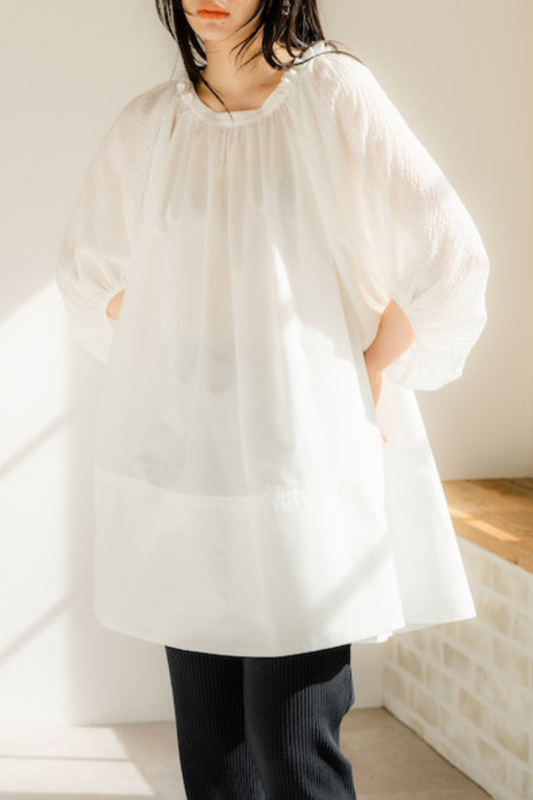 Shirring sleeves Tunic（White）