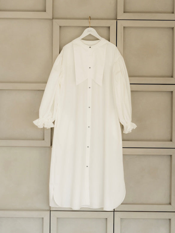 Ruffle sleeve shirt dress（White）