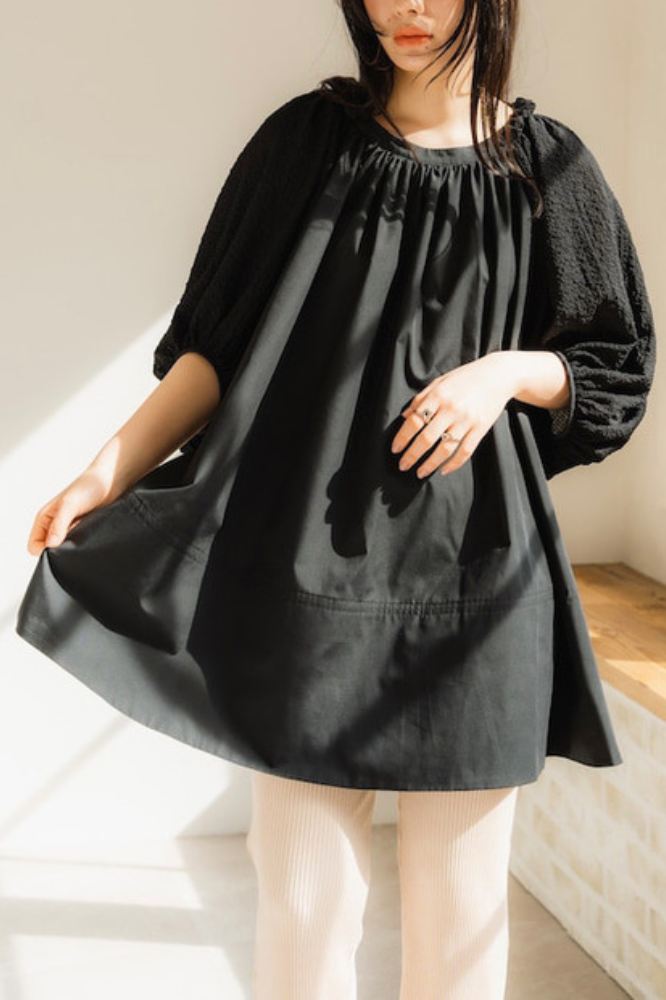Shirring sleeves Tunic（Black）