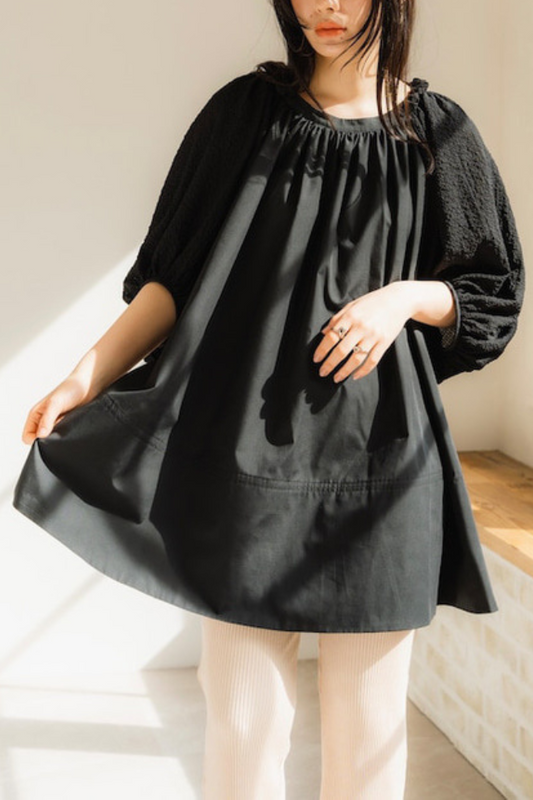 Shirring sleeves Tunic（Black）