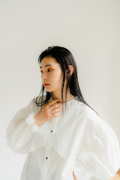 Ruffle sleeve shirt dress（White）