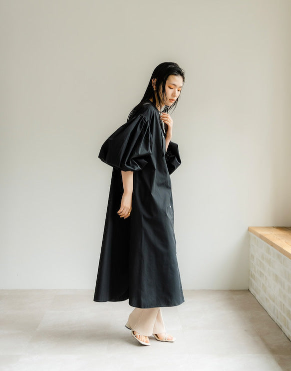 Ruffle sleeve shirt dress（Black）