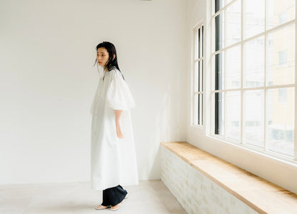 Ruffle sleeve shirt dress（White）