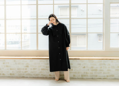 Ruffle sleeve shirt dress（Black）