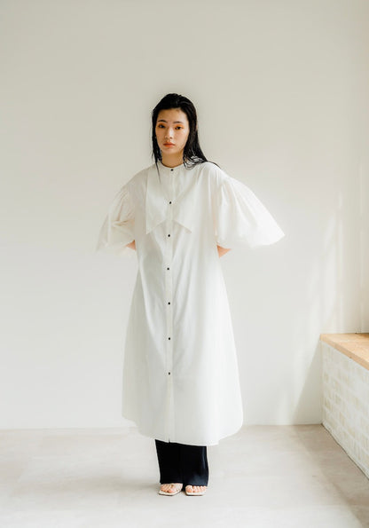 Ruffle sleeve shirt dress（White）