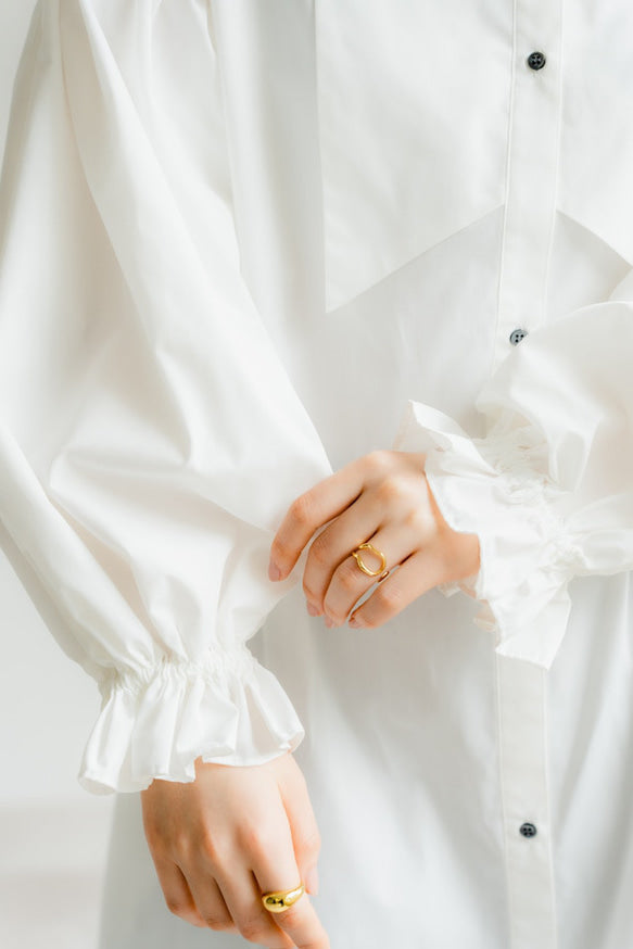 Ruffle sleeve shirt dress（White）
