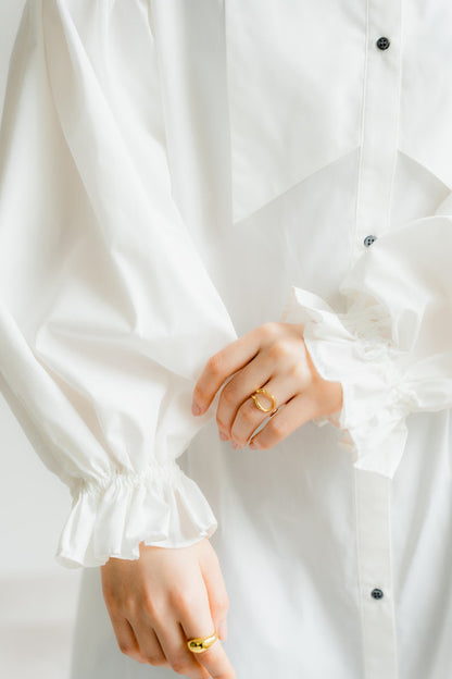 Ruffle sleeve shirt dress（White）
