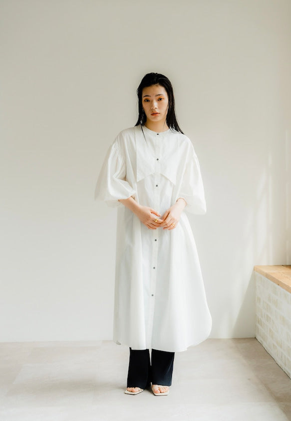 Ruffle sleeve shirt dress（White）