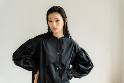 Ruffle sleeve shirt dress（Black）