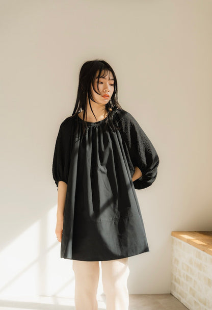 Shirring sleeves Tunic（Black）