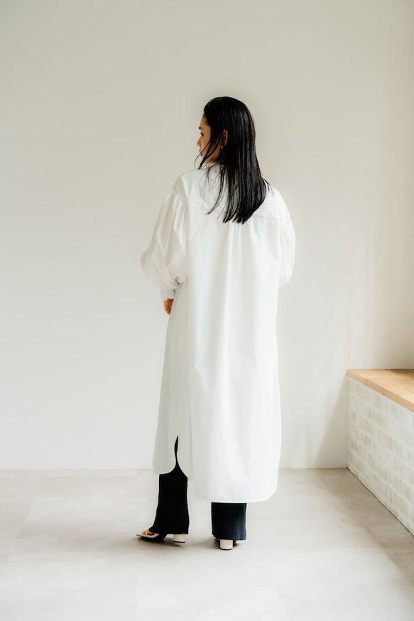 Ruffle sleeve shirt dress（White）