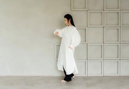 Ruffle sleeve shirt dress（White）