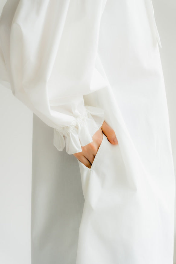Ruffle sleeve shirt dress（White）