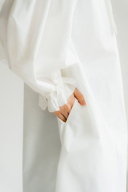 Ruffle sleeve shirt dress（White）