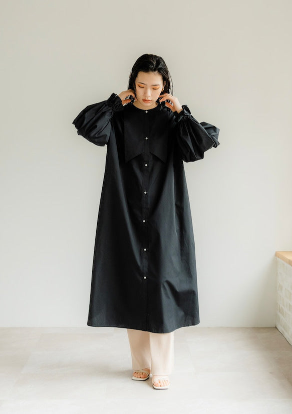 Ruffle sleeve shirt dress（Black）