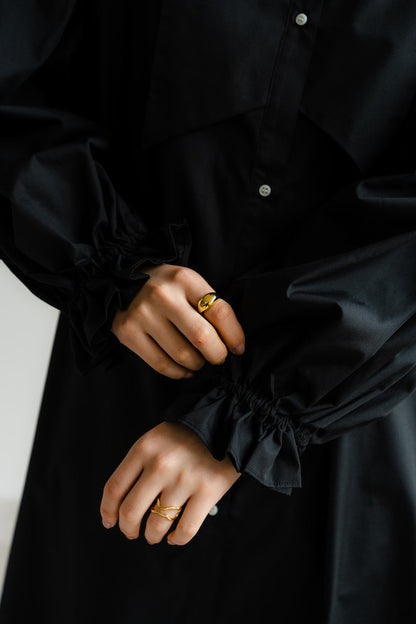 Ruffle sleeve shirt dress（Black）