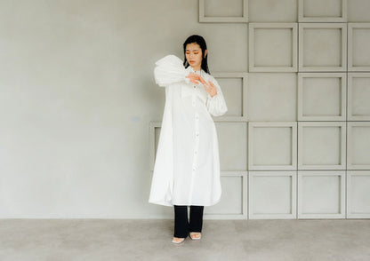Ruffle sleeve shirt dress（White）