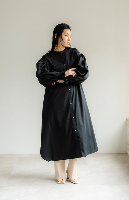 Ruffle sleeve shirt dress（Black）