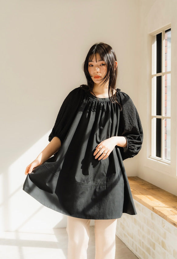 Shirring sleeves Tunic（Black）